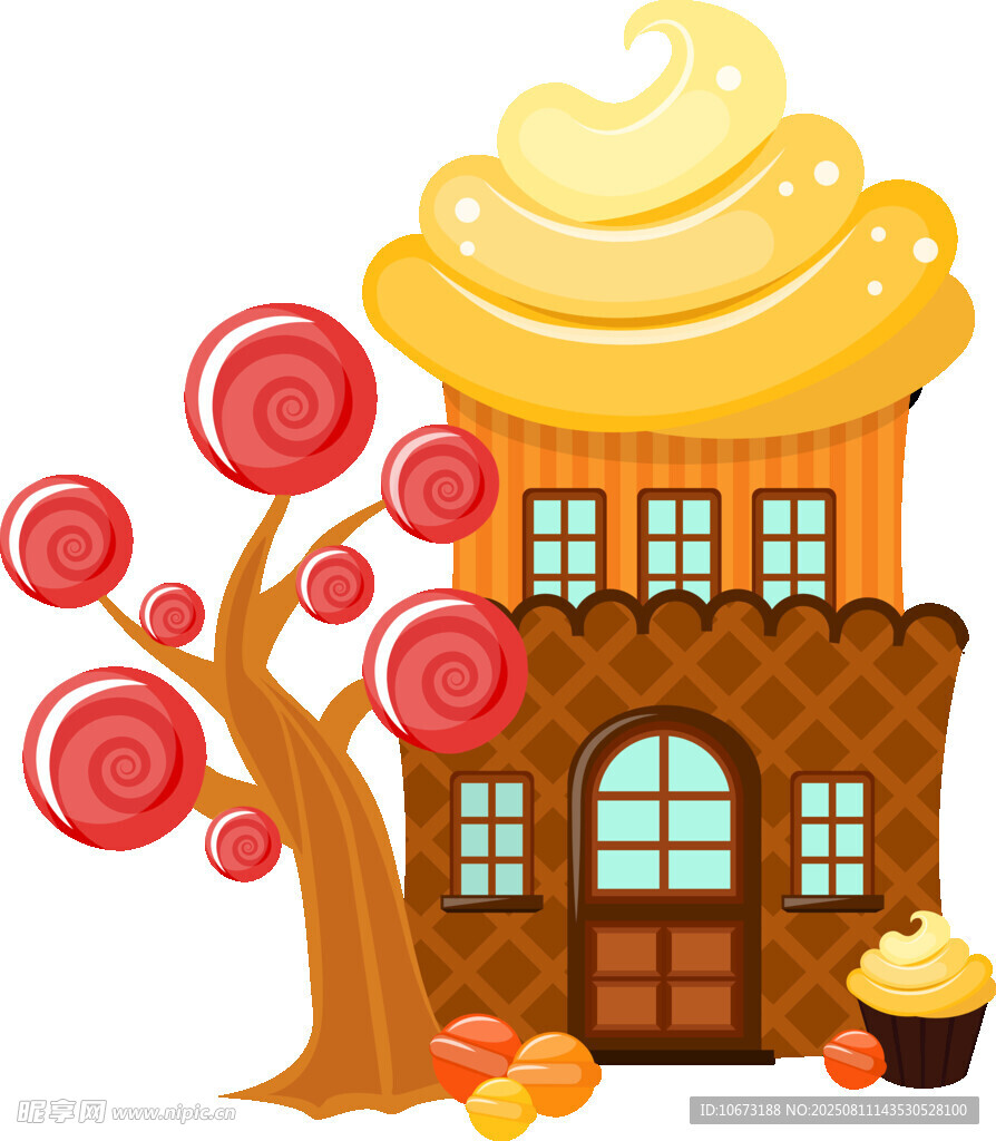 糖果樹(shù)旁的甜蜜蛋糕小屋