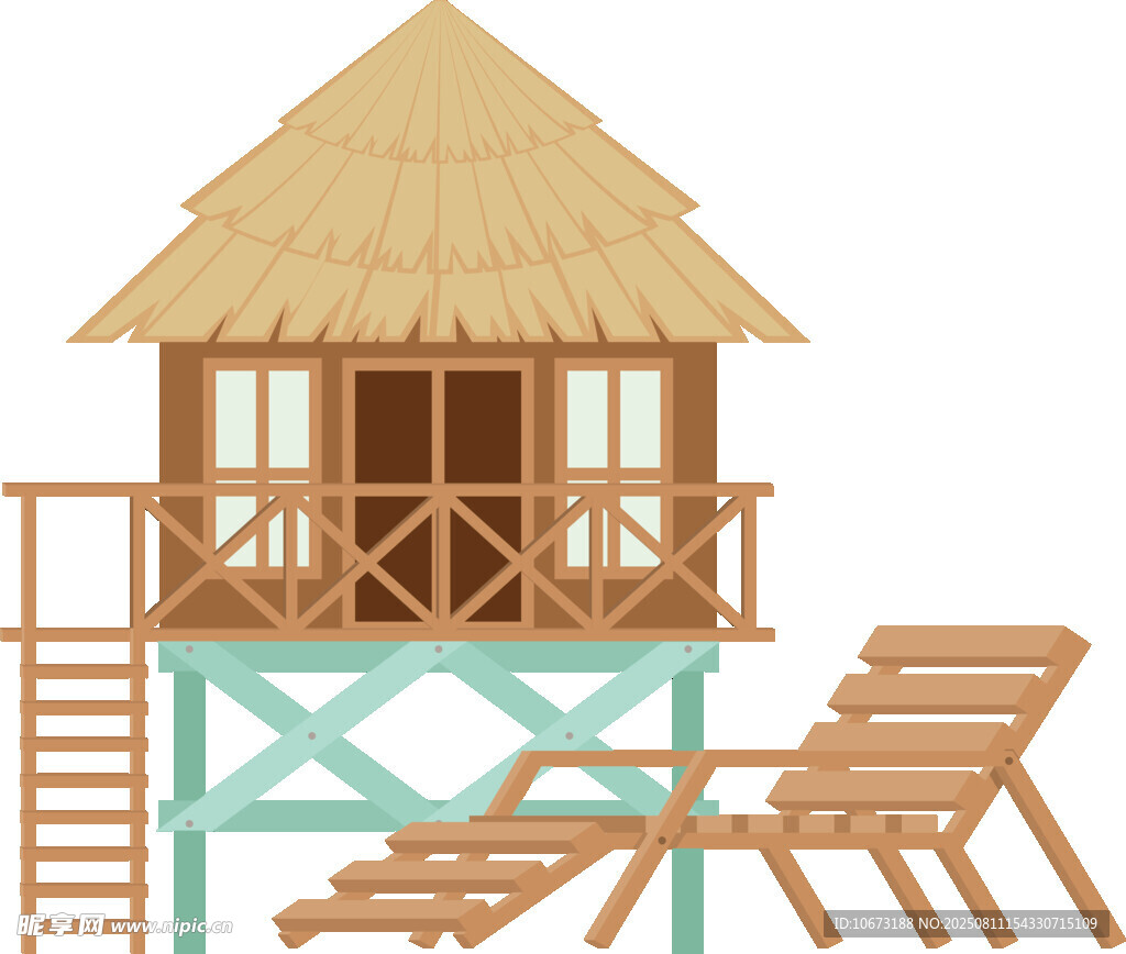 海邊度假小屋與休閑躺椅