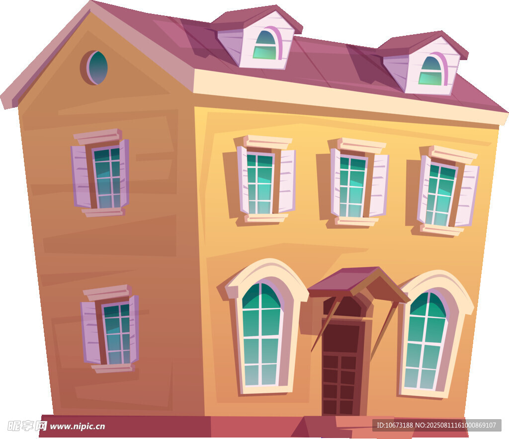 卡通風格的黃色雙層小別墅