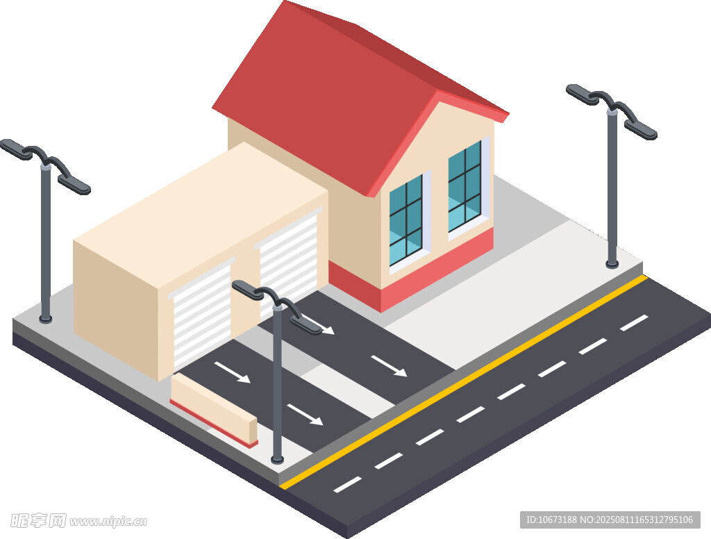 街邊小屋與道路場(chǎng)景