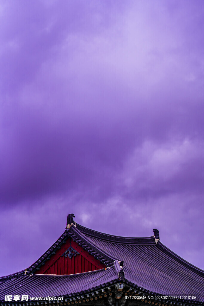 紫靄下的中式屋頂