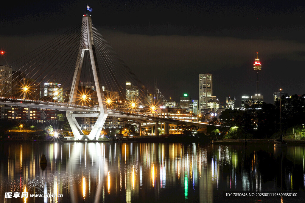 城市夜景橋梁倒影