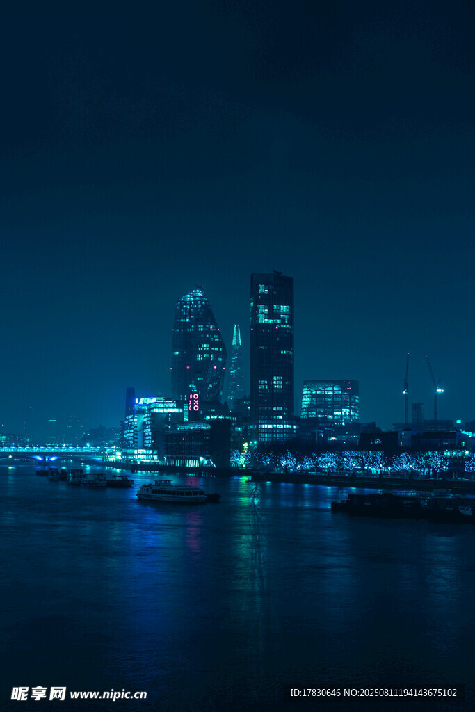 城市夜景下的璀璨水域風(fēng)光