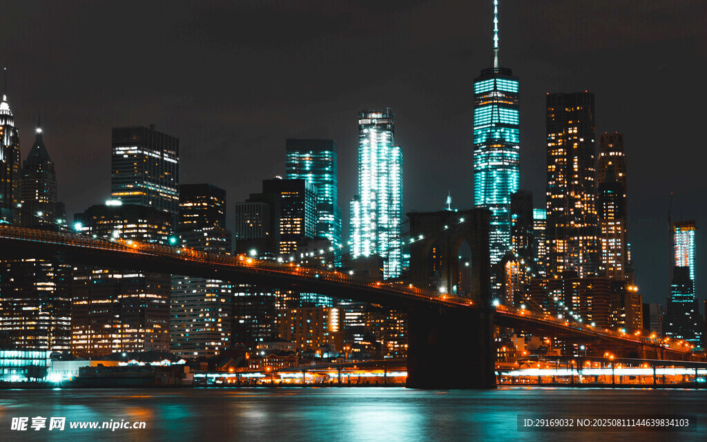 夜晚紐約布魯克林大橋夜景