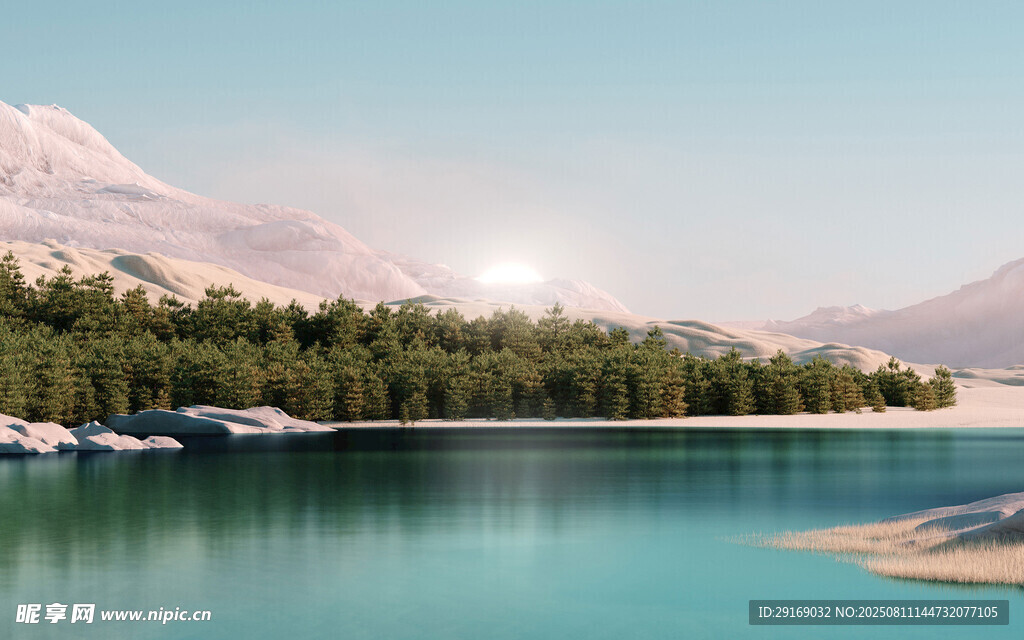 湖畔山林美景 陽(yáng)光灑落