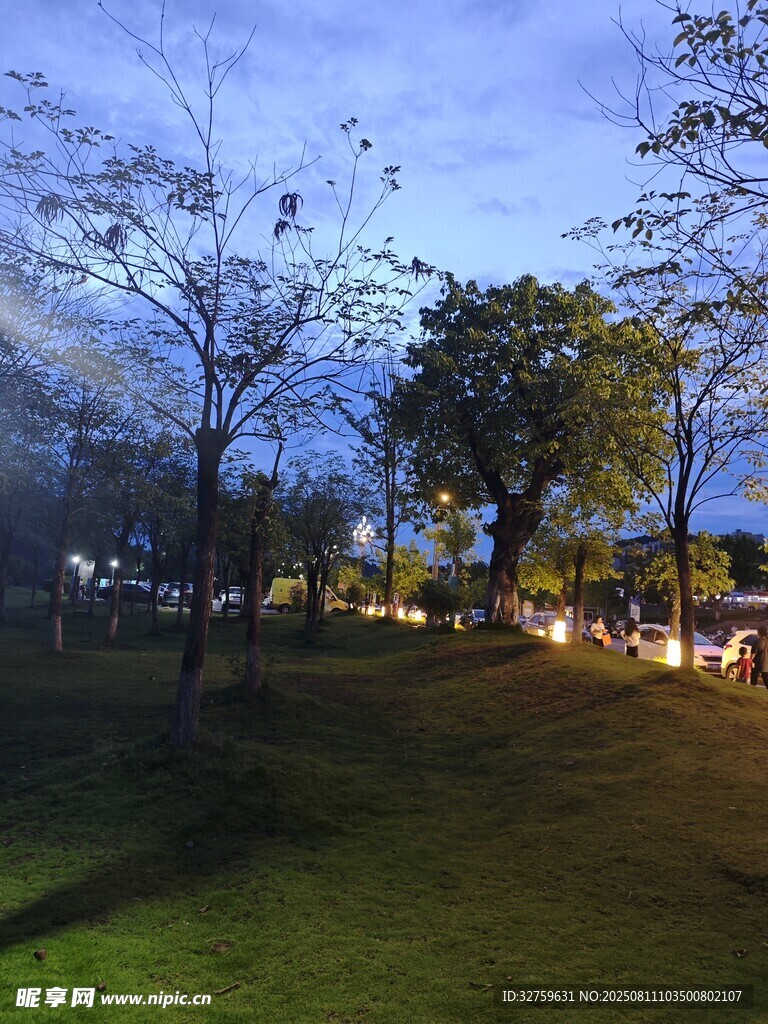 黃昏下的公園靜謐景致