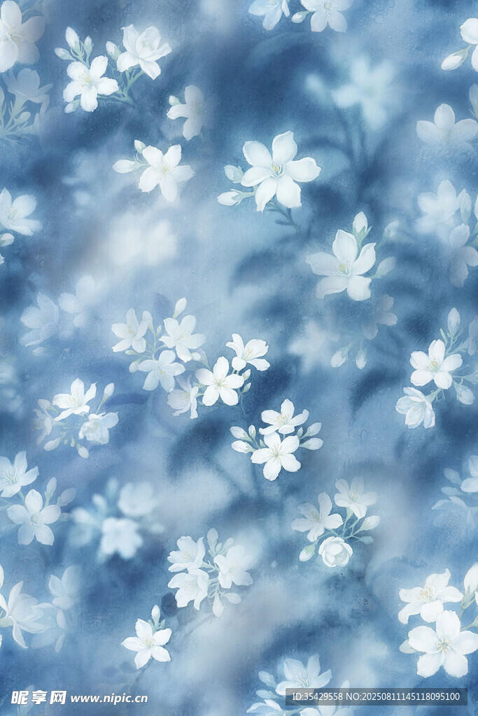 藍底白花夢幻紋理圖案