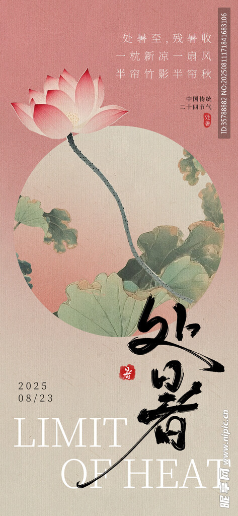 處暑中式荷花主題藝術(shù)插畫