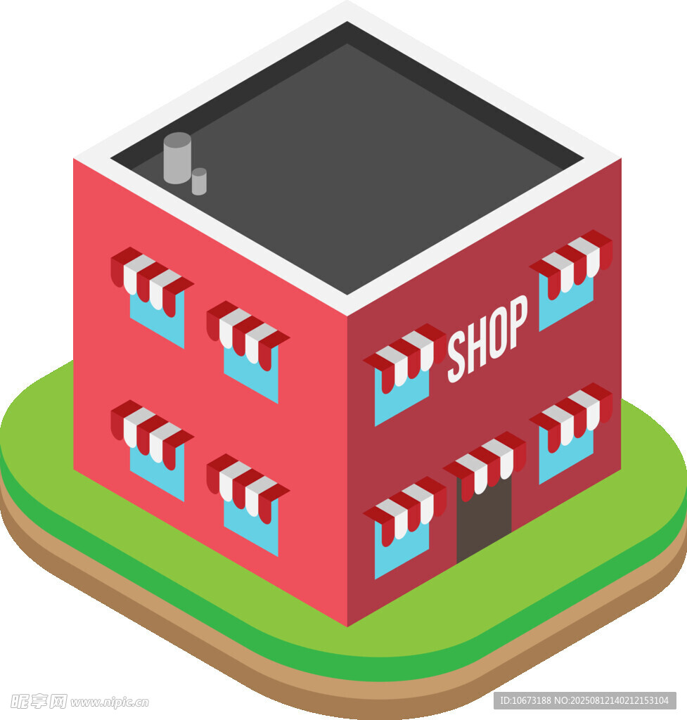 紅色商店建筑立體圖標(biāo)