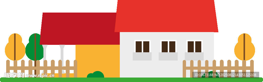 彩色小屋與圍欄風(fēng)景