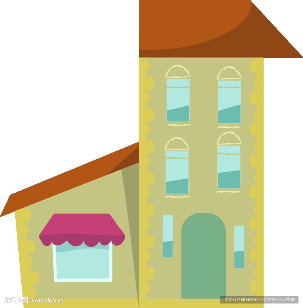 兩層黃色房屋建筑插畫