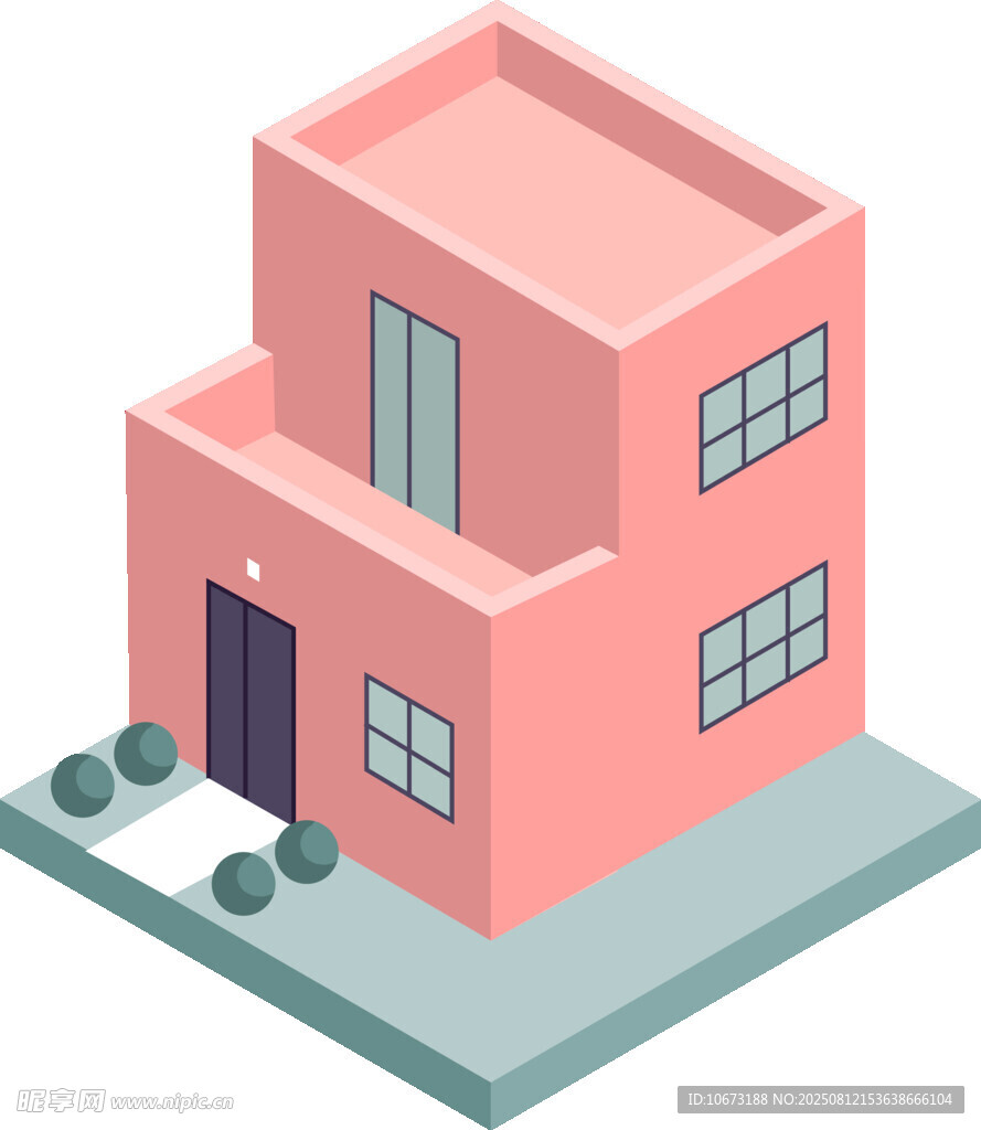 兩層粉色房屋建筑模型