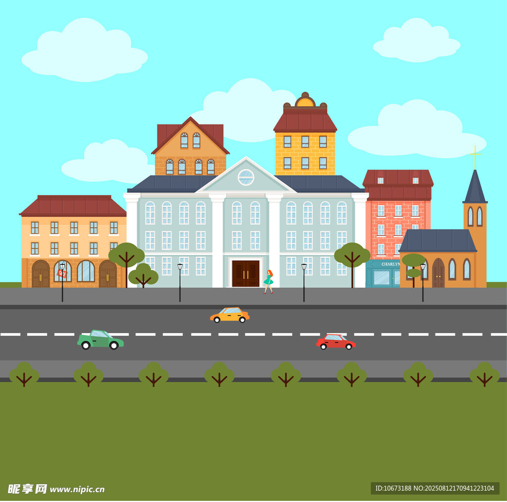 城市街景中的多彩建筑