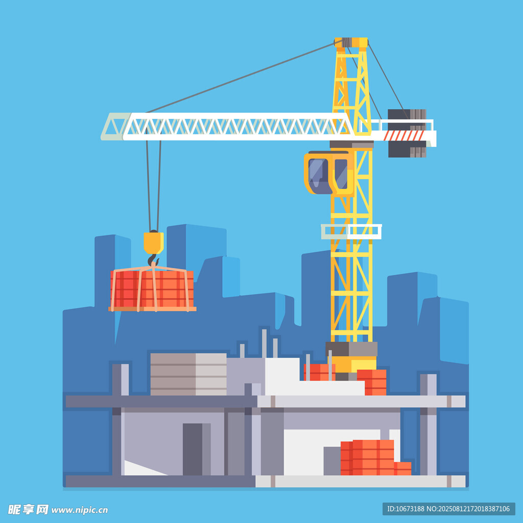 城市建筑工地上的塔式起重機