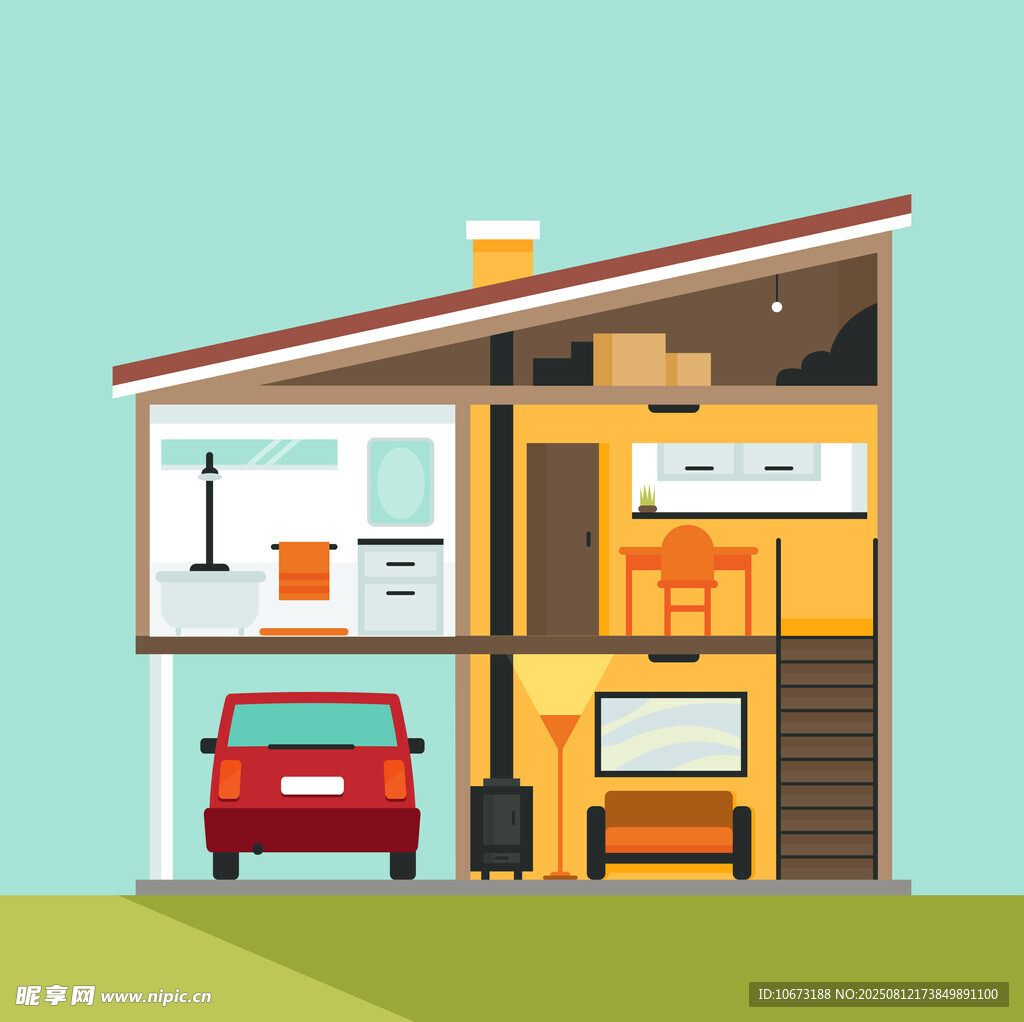 現(xiàn)代雙層住宅內(nèi)部與汽車