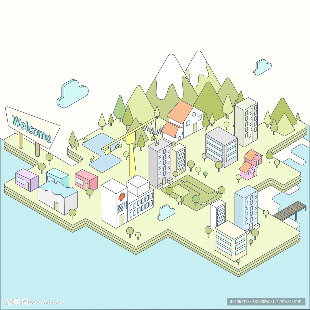 卡通風(fēng)格的城市島嶼景觀