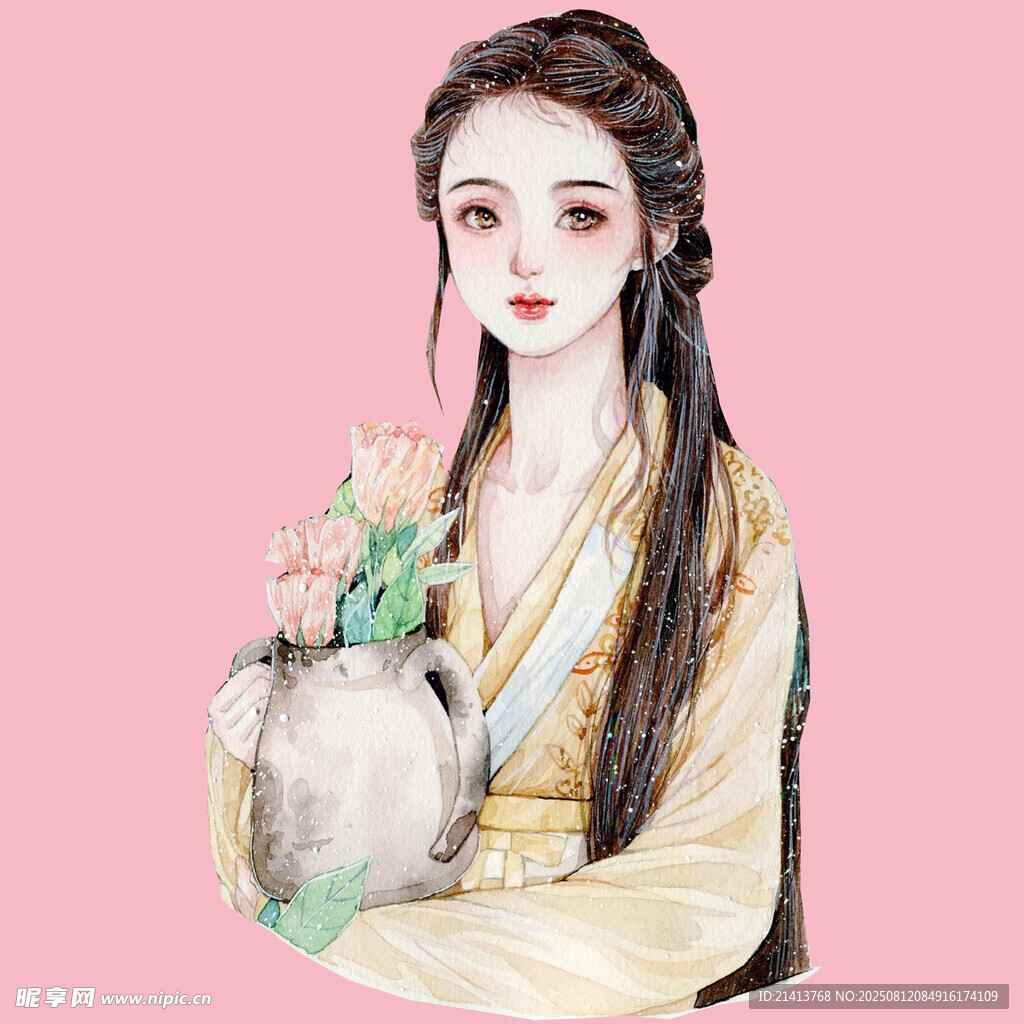 古風女子持瓶插畫