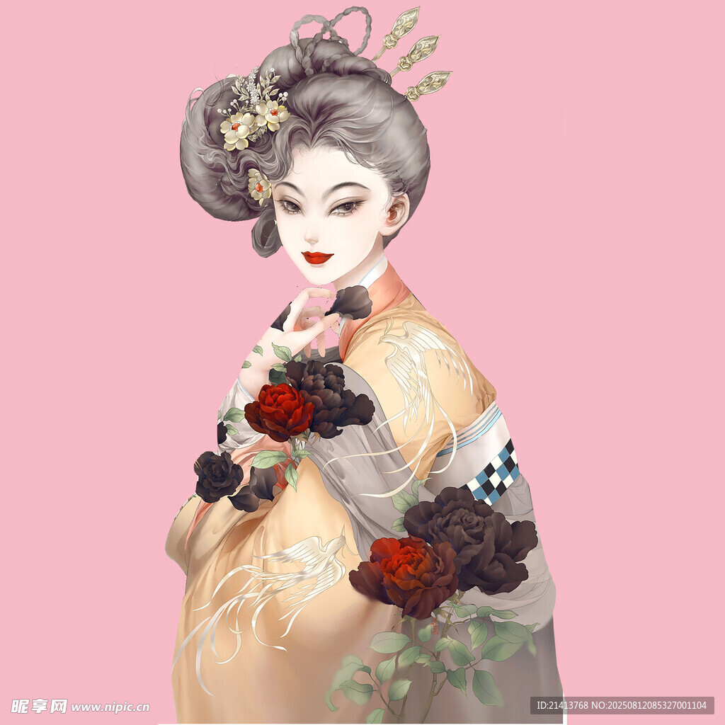 古風(fēng)佳人持花優(yōu)雅姿態(tài)