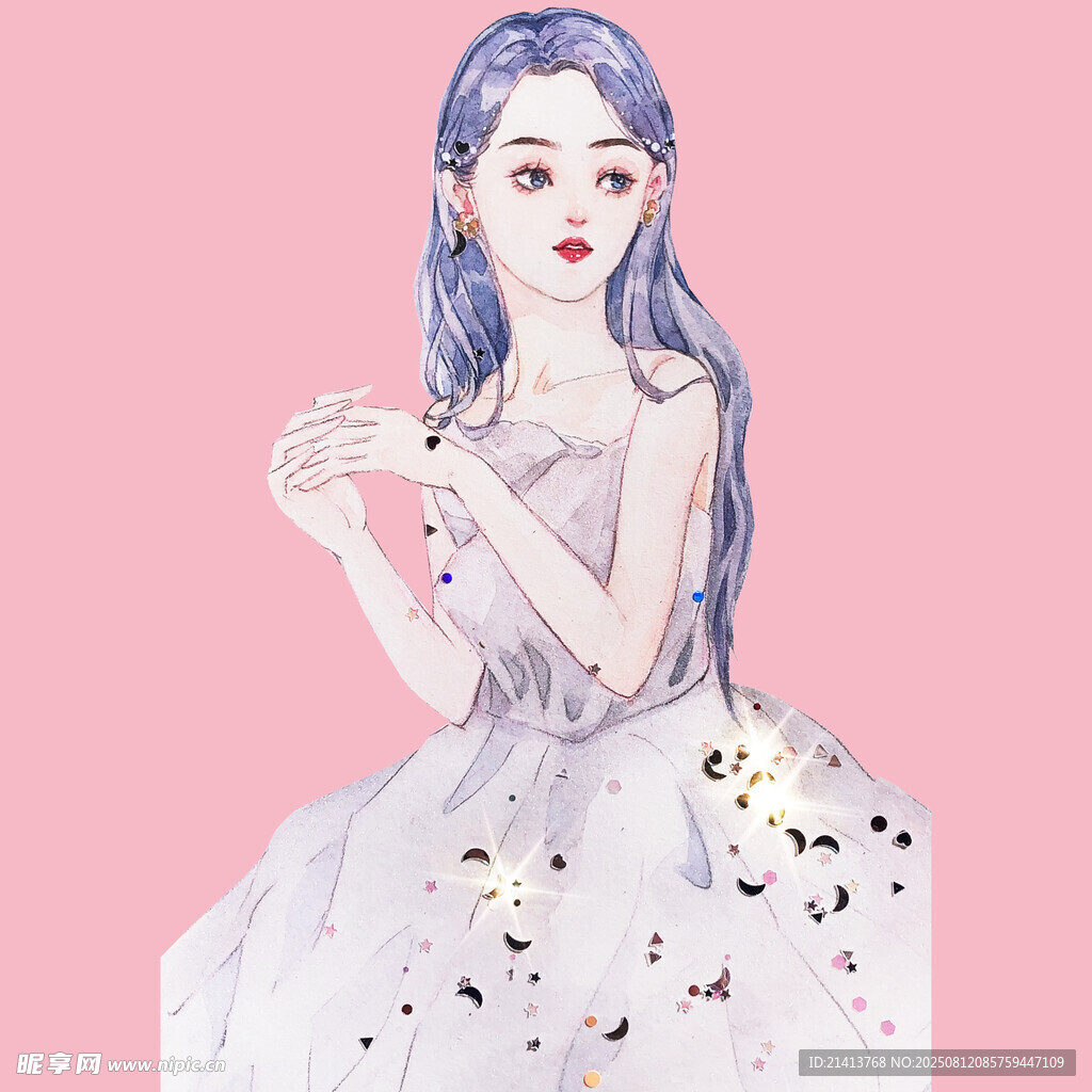 夢幻藍(lán)發(fā)少女優(yōu)雅捧花