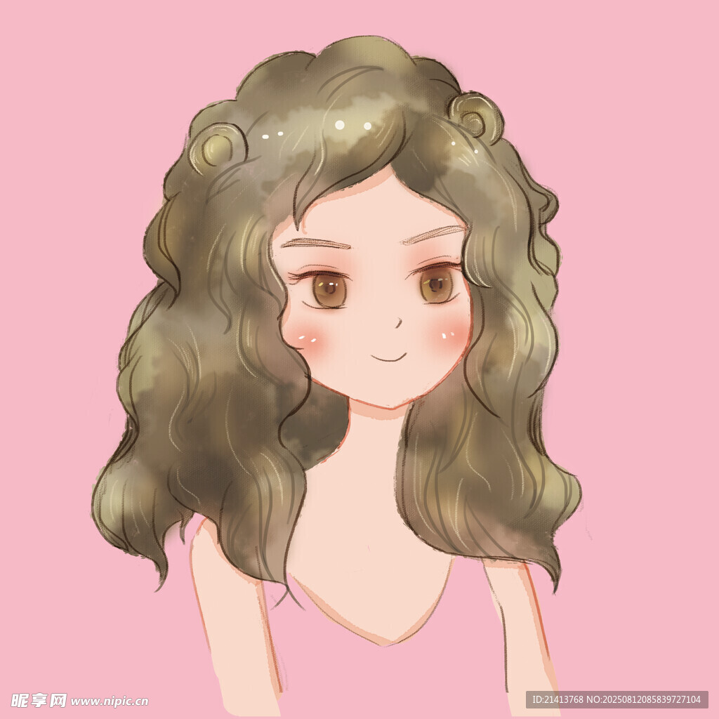 卷發(fā)女孩的甜美形象