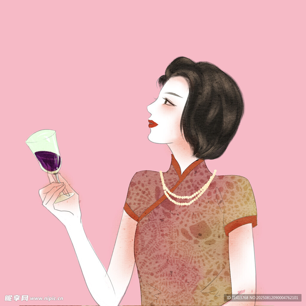 旗袍女子優(yōu)雅舉杯賞酒