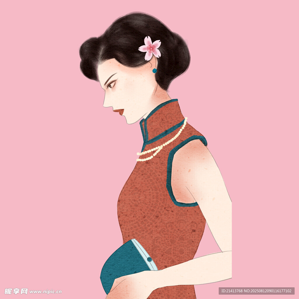 復(fù)古旗袍女子優(yōu)雅側(cè)影