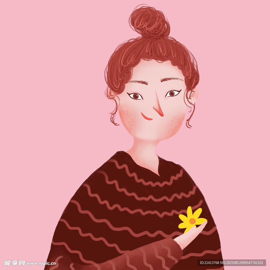 手持小花的甜美卷發(fā)女孩