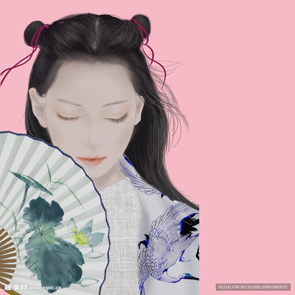 古風(fēng)女子持扇優(yōu)雅姿態(tài)