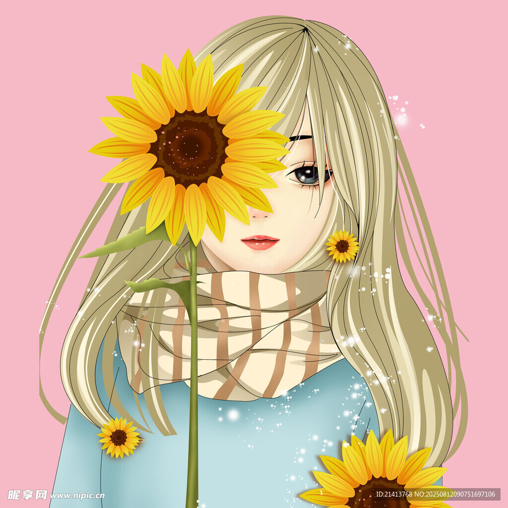 金發(fā)少女與向日葵