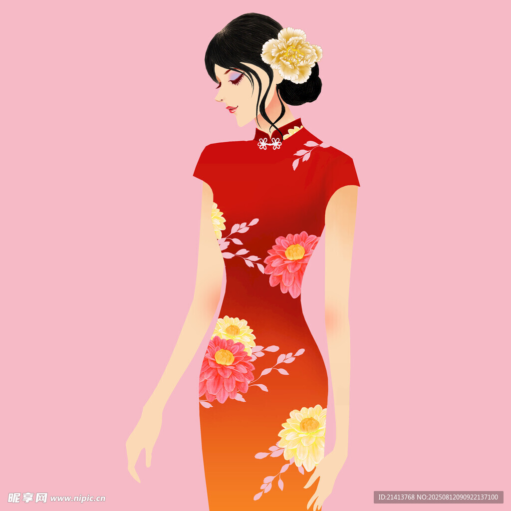 身著旗袍的優(yōu)雅東方女子