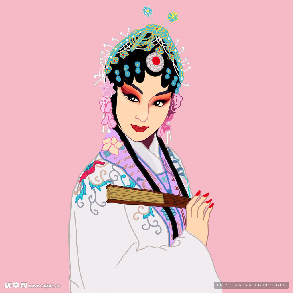 京劇扮相女子持折扇