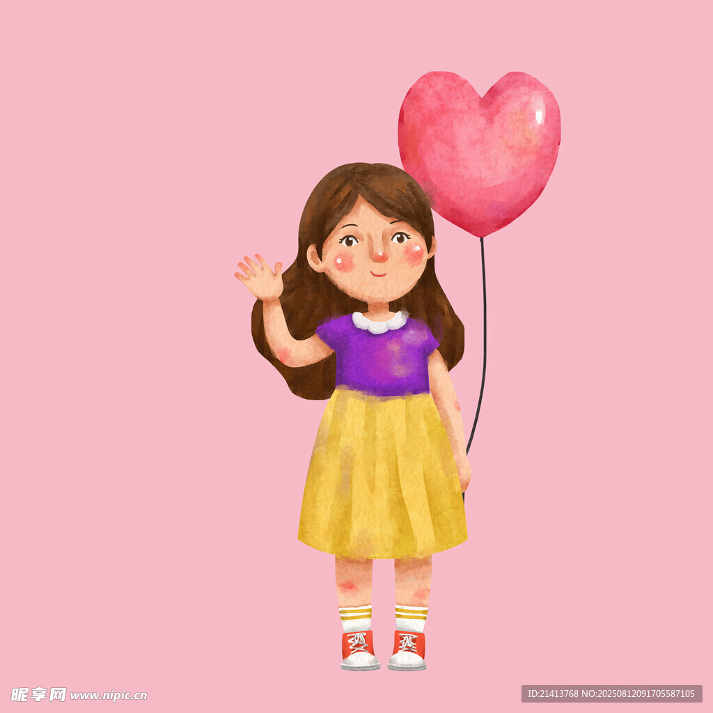 手持愛心氣球的可愛女孩