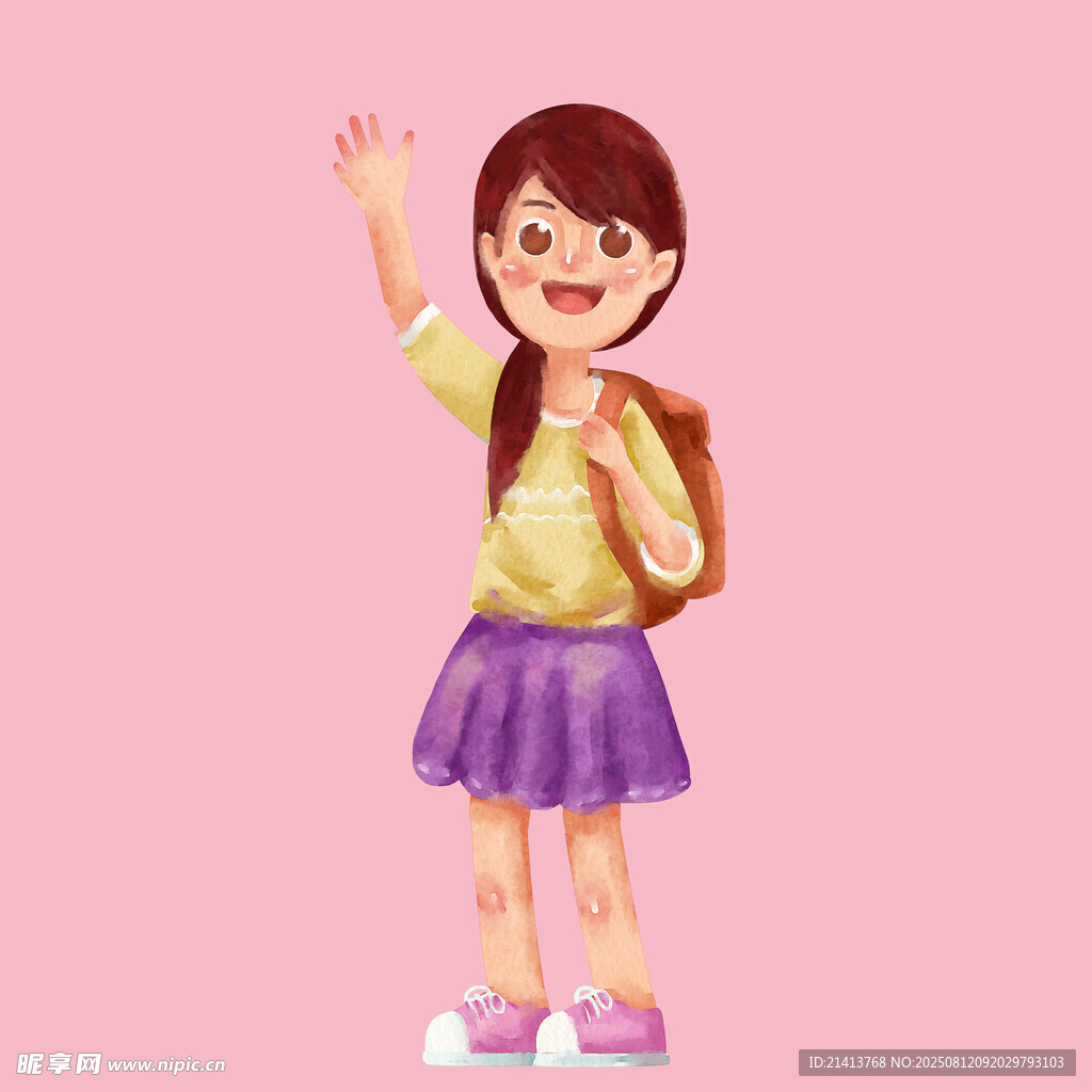 背著書包的快樂小女孩