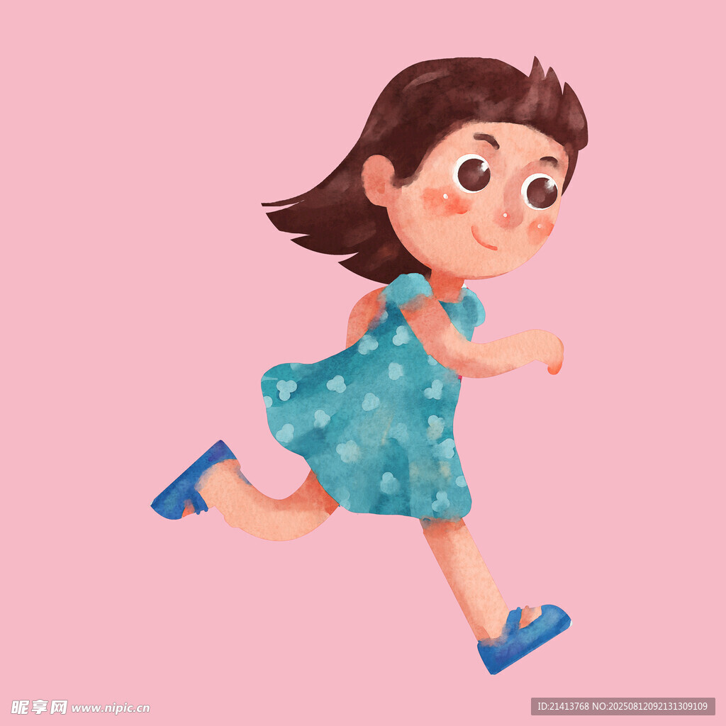 奔跑的藍(lán)裙小女孩