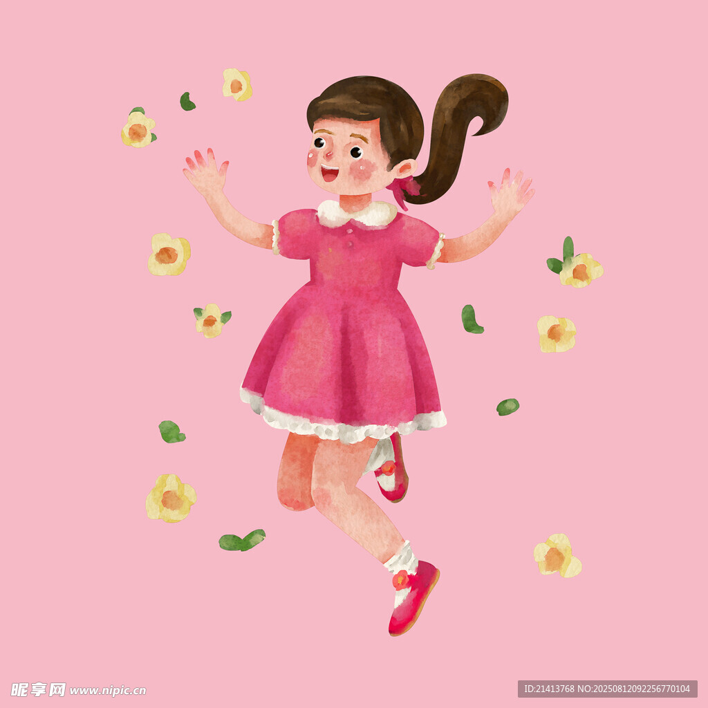 粉色裙女孩歡快跳躍