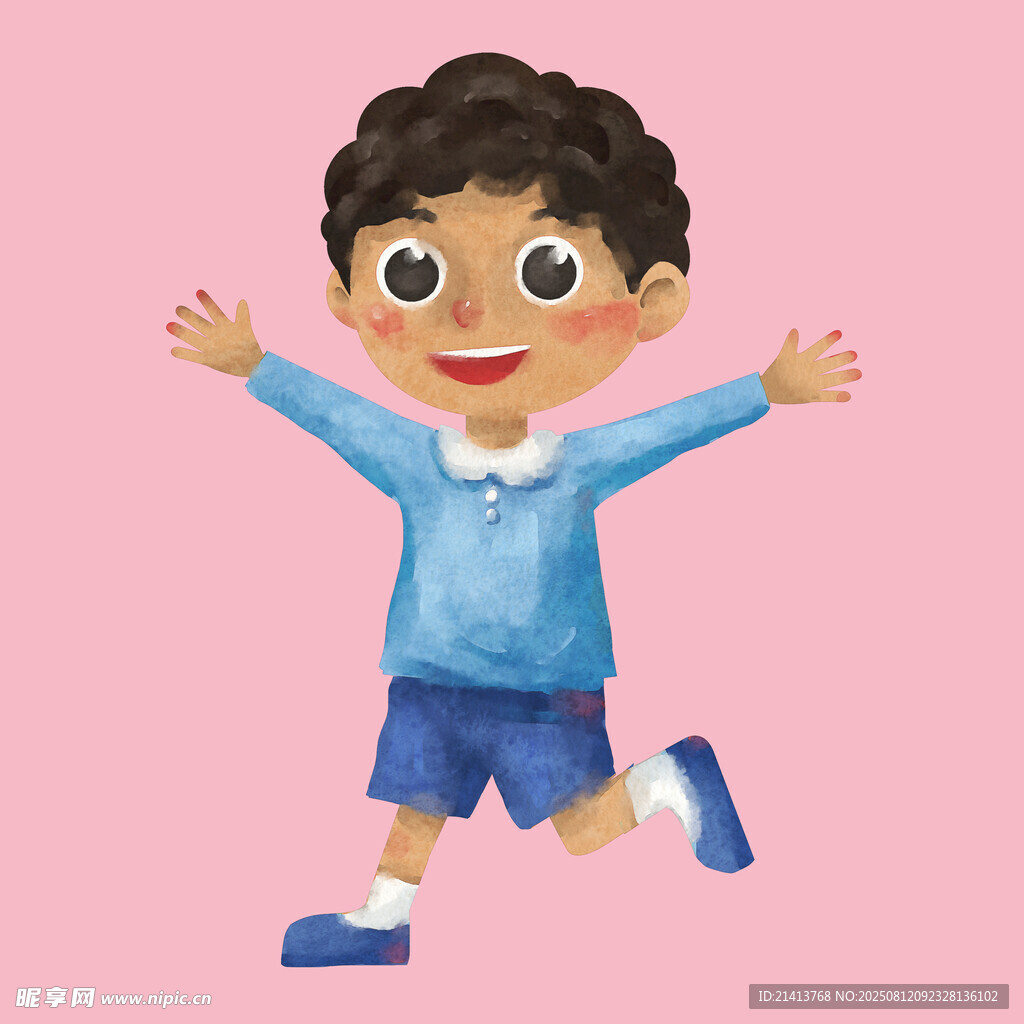 快樂小男孩張開雙臂奔跑