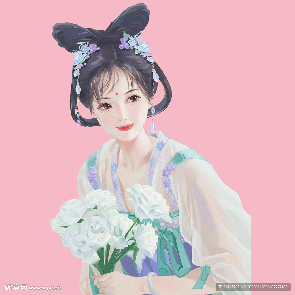 古風(fēng)漢服女子手持白花