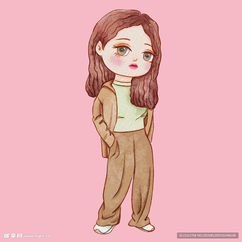 卡通風(fēng)長發(fā)女孩休閑裝扮