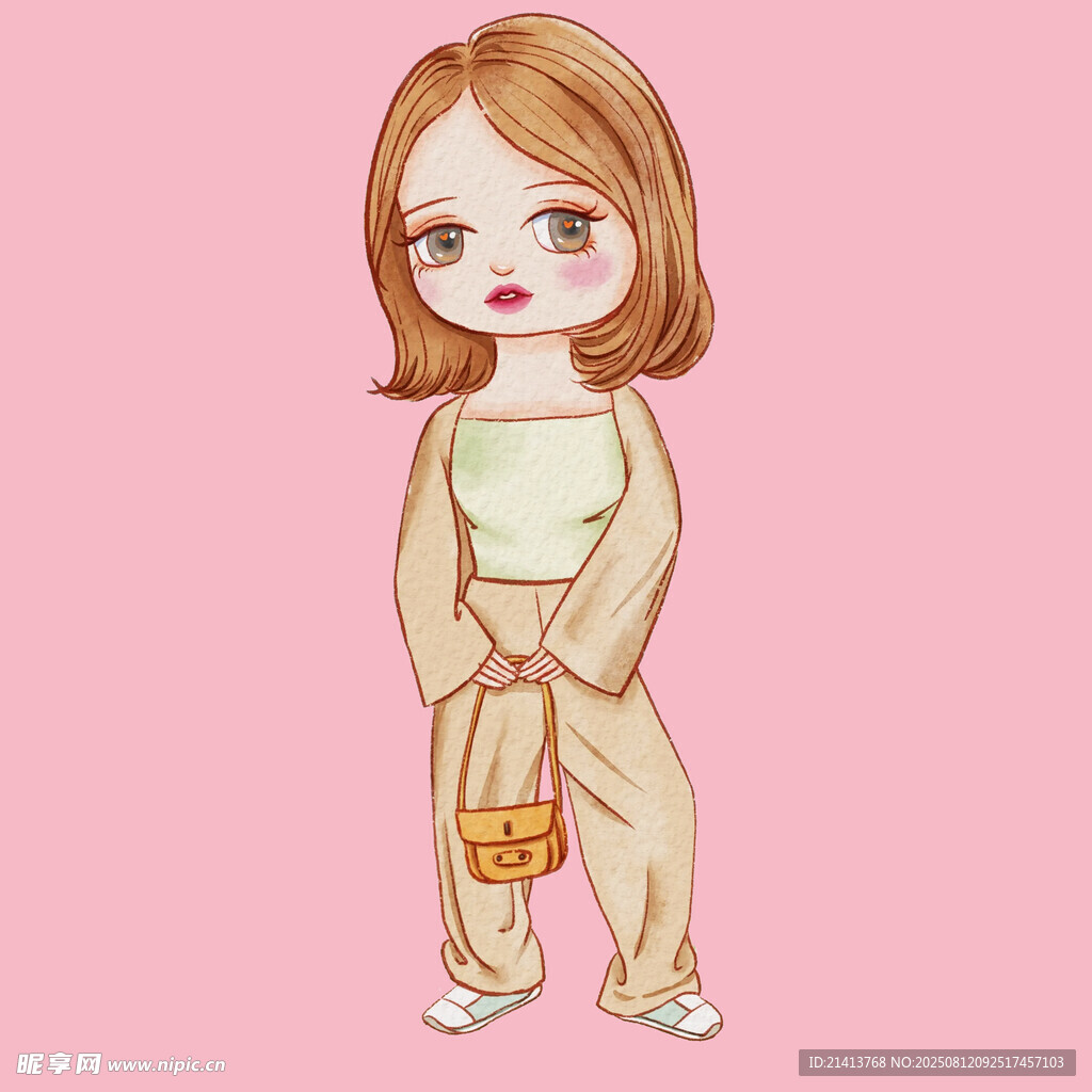 可愛提籃女孩插畫