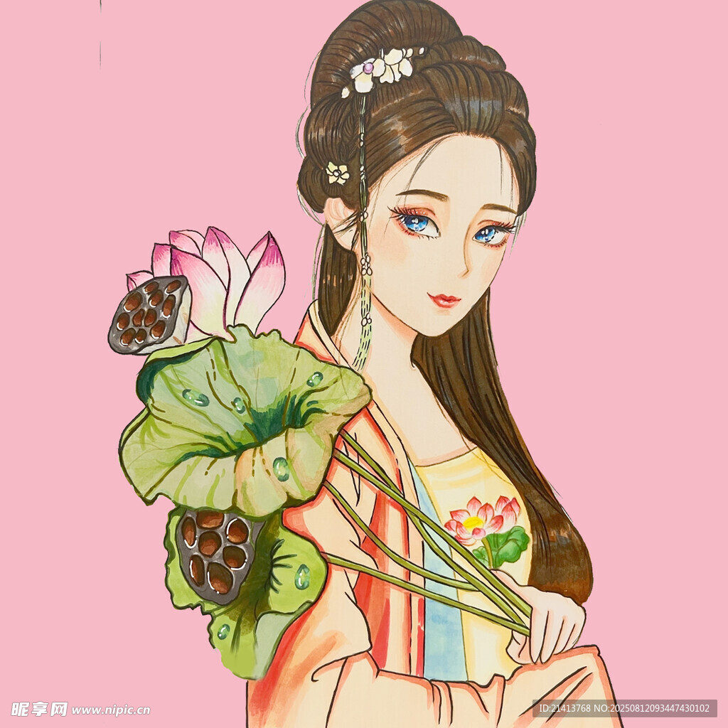 古風(fēng)持蓮少女