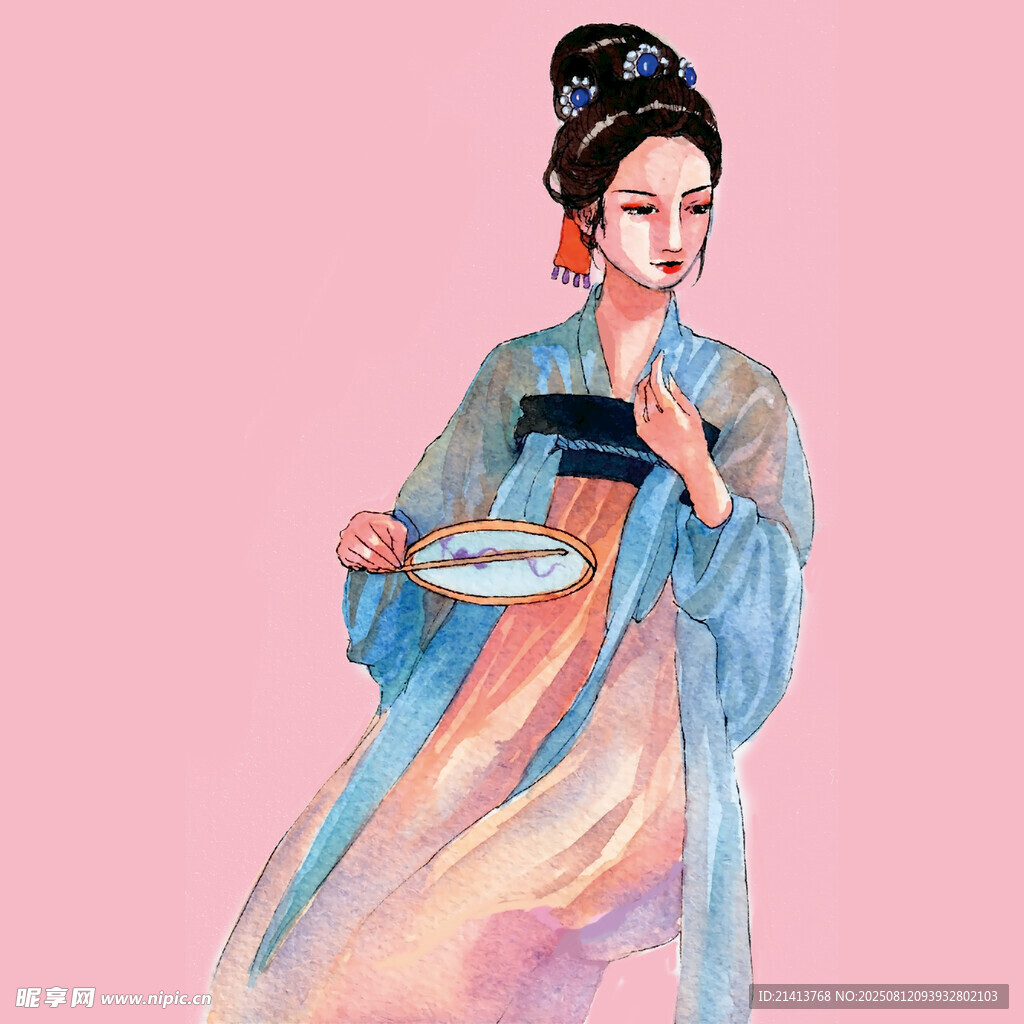 古風(fēng)持盤女子優(yōu)雅畫像