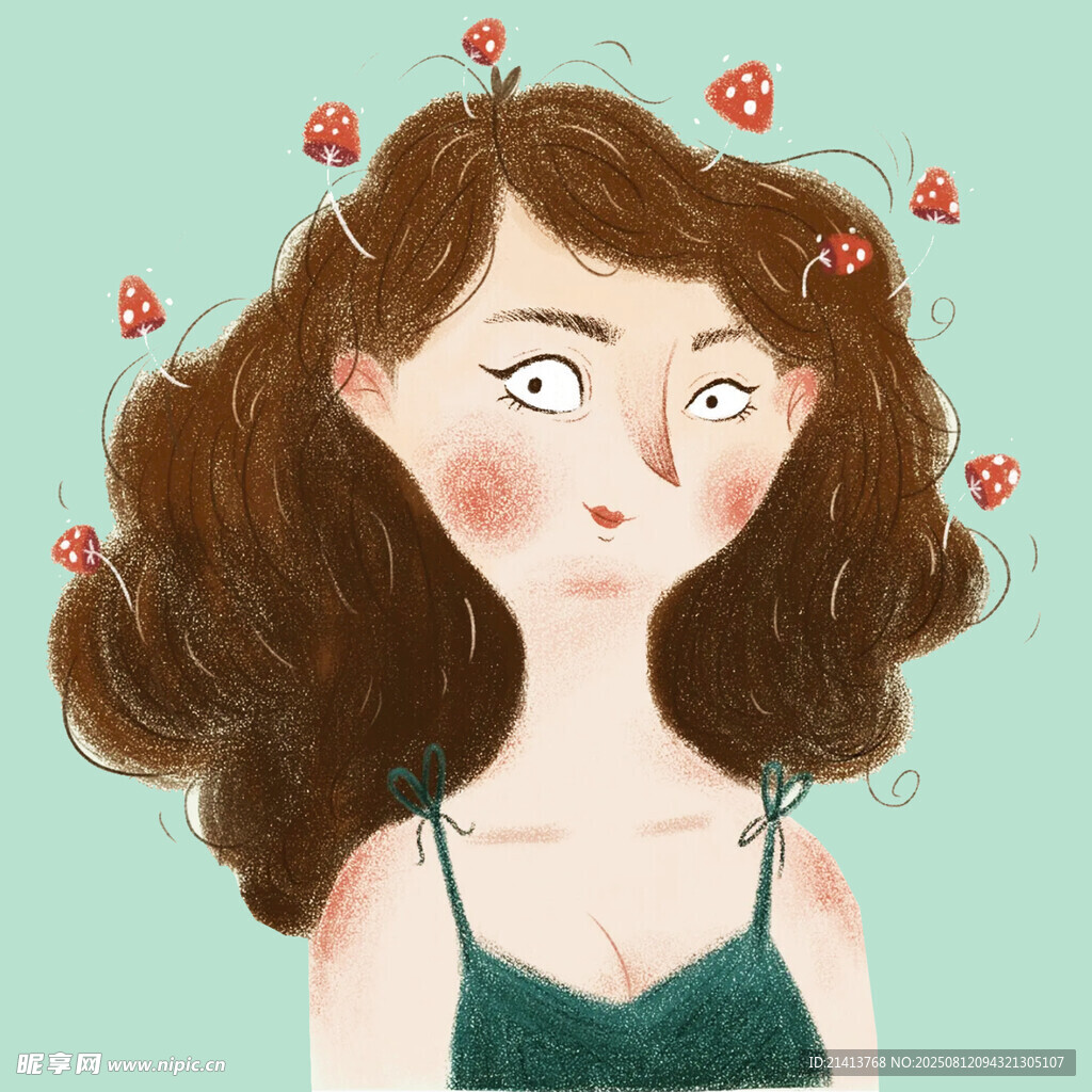 卷發(fā)女孩 發(fā)間點(diǎn)綴小紅花