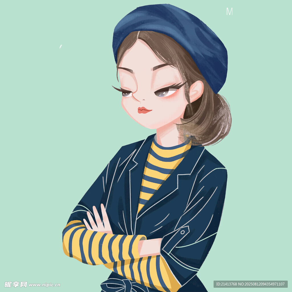 戴貝雷帽的時(shí)尚條紋女孩