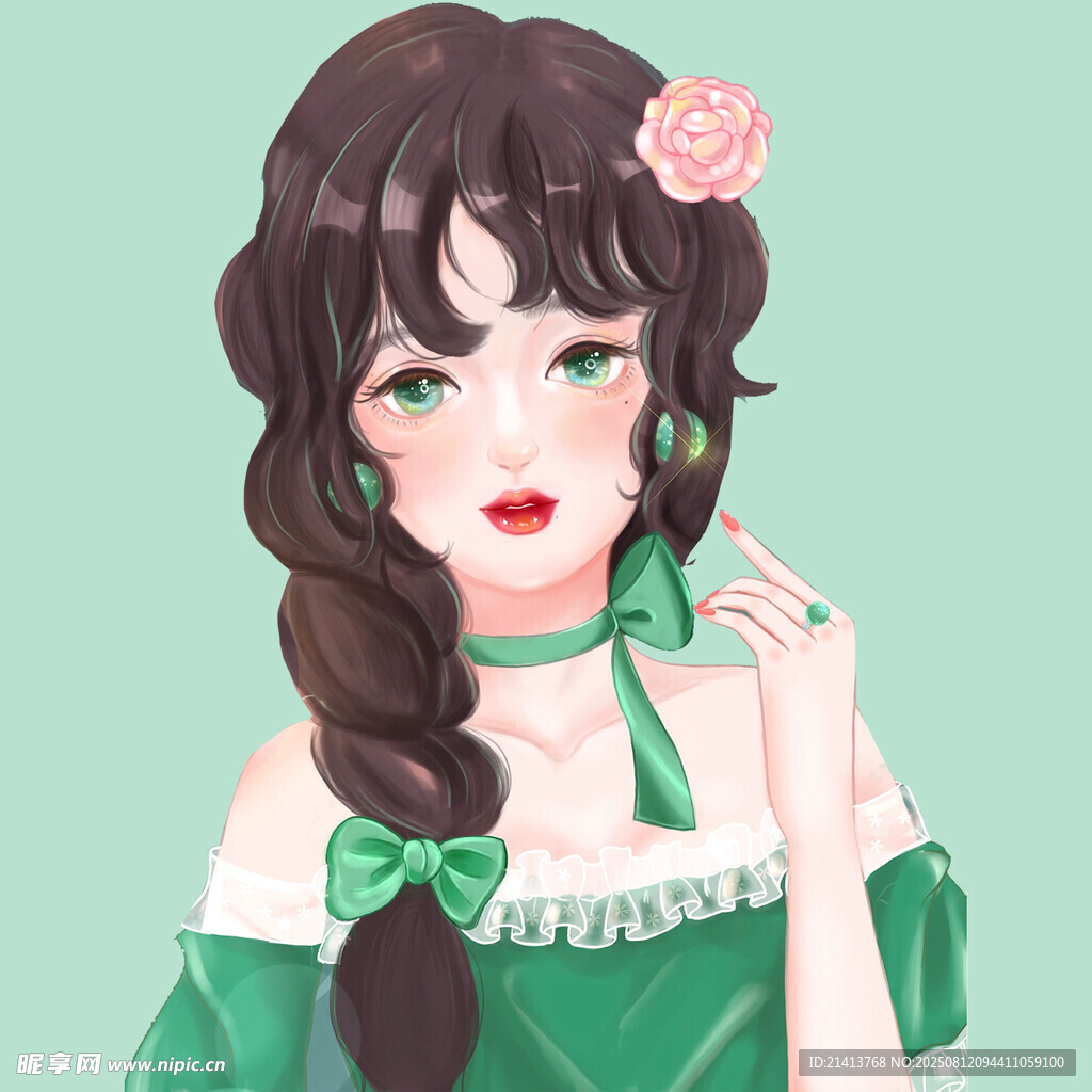 綠衣辮發(fā)女孩的優(yōu)雅瞬間
