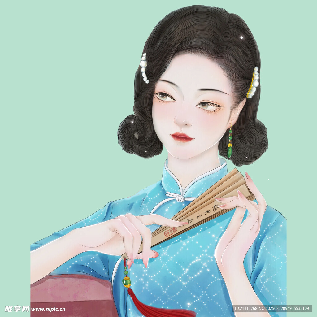 古典旗袍女子優(yōu)雅撫樂器