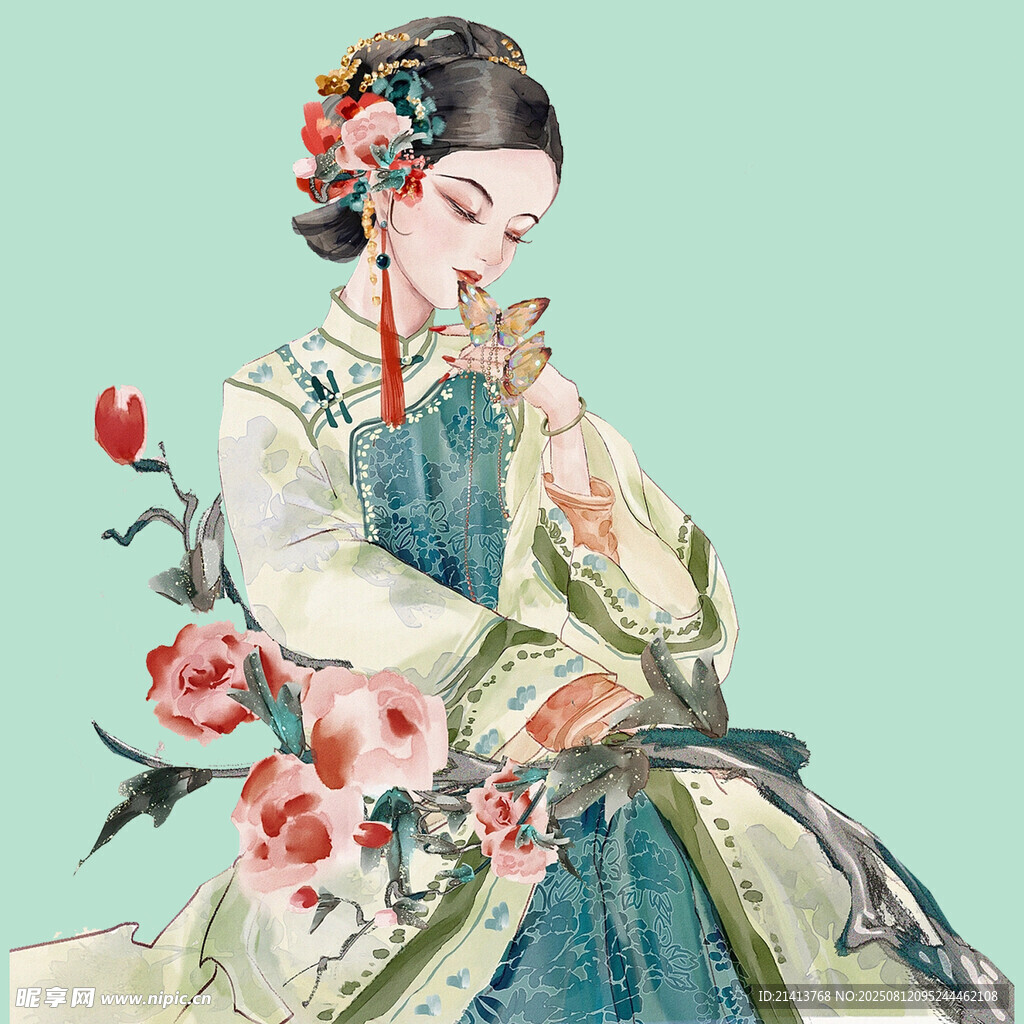 古典美人持花優(yōu)雅姿態(tài)