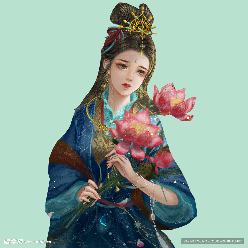 古風(fēng)持蓮女子形象