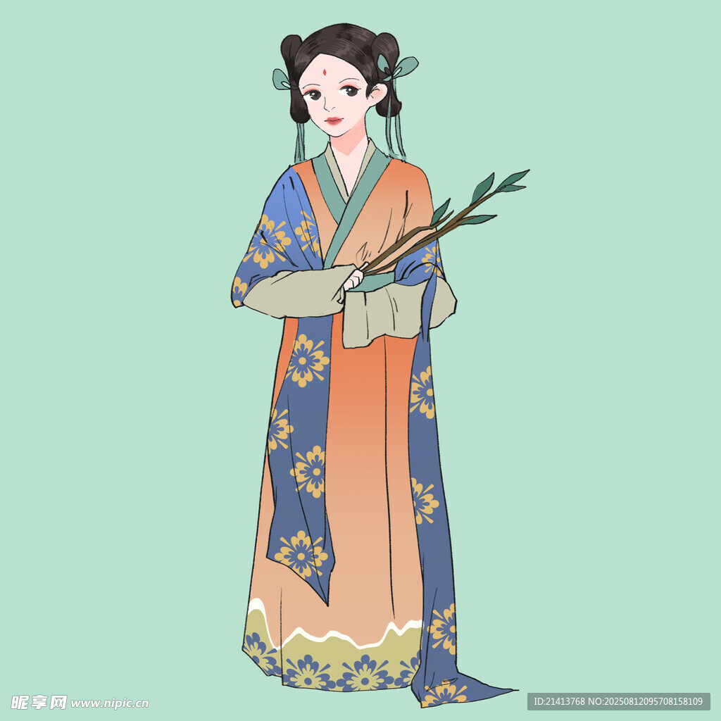 古風(fēng)持枝女子插畫