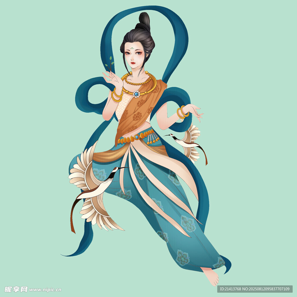 敦煌飛天神女形象插畫