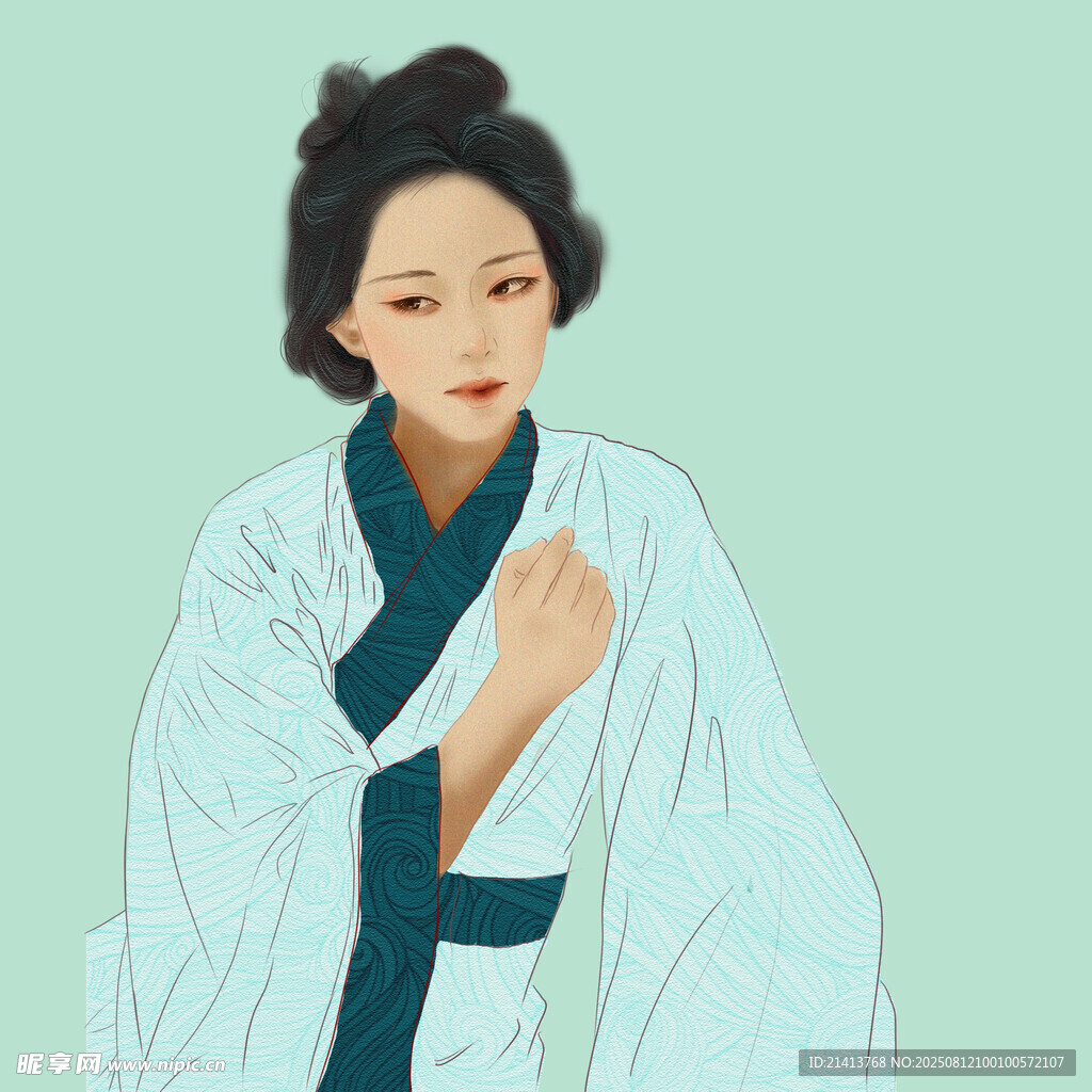 古風(fēng)女子著和服優(yōu)雅姿態(tài)
